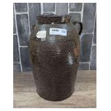 OLD GLAZED POTTERY CROCK CHURN