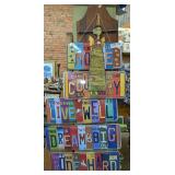 ALL DECOR HANGING IN SIDE SHELF AREA MARKED 1365 INCLUDING INSPIRATIONAL DECORATIVE CAR TAG SIGNS, ANGEL, AND MORE