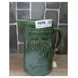 OLD UNSIGNED MCCOY GREEN SALT GLAZED PITCHER WITH GRAPE DESIGN