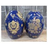 PAIR OF VERY LARGE PAINTED CERAMIC DECORATIVE EGGS