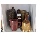 DECORATIVE GLAZED POTTERY VASES, BOTTLE, AND WADE BELL