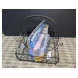ORNATE TWISTED WIRE FRAME GLASS BOTTOM BASKET AND UNOPENED LYSOL HOLIDAY COLLECTION NO TOUCH HAND SOAP SYSTEM