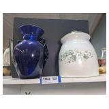 COBALT BLUE ART GLASS VASE AND JAY IMPORT COMPANY COOKIE JAR