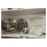 MARIA BY SANCHEZ CHILDREN OF MEXICO SERIES COLLECTOR PLATES, OLD SIGNED PORCELAIN SERVING PIECES, AND MORE ON SHELF MARKED 1597