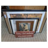 ART GROUP INCLUDING MULTIPLE SAHARA CAT PRINTS AND VINTAGE DOUBLE SIGNED WOOD DUCK PRINT