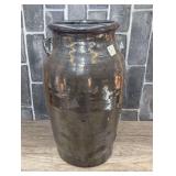 OLD GLAZED POTTERY CROCK CHURN