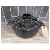 OLD PORCELAIN COVERED CAST IRON WOOD STOVE STEAMER POT