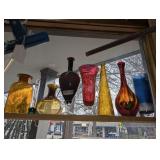 VINTAGE DECORATIVE ART GLASS IN UPPER SHELF SECTION MARKED 1150