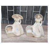 PAIR OF ANTIQUE GLAZED POTTERY BRUSH MCCOY SOUTHERN BELLE WITH BASKET PLANTERS