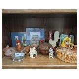 ALL ITEMS ON SHELF MARKED 1307 INCLUDING CHICKEN MOTIF DECOR, COCA-COLA ART, AND MORE