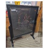 OLD SHADOWBOX FIREPLACE SCREEN WITH HAND-STITCHED ART