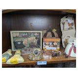 ANTIQUE STYLE DECOR, THE PILGRIM SHAKERS IN ORIGINAL PACKAGE, AND MORE ON SHELF MARKED 1451