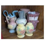 VINTAGE HULL POTTERY AND BONUS POTTERY VASE (POTENTIALLY UNSIGNED SHAWNEE), 7 PIECES