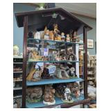 MIRROR BACK CURIO SHELF AND ALL SMALLS INSIDE INCLUDING HUMMELS, FRANKLIN MINT, AND MORE