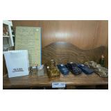 VINTAGE AVON COLLECTIBLE COLOGNE BOTTLES AND MORE ON TOP SHELF MARKED 1497