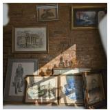 ALL ART IN WALL AREA ABOVE CHAIR RAIL MARKED 1026 INCLUDING STAN STRICKLAND, THOMAS KINKADE, AND OTHER SIGNED / NUMBERED PIECES