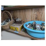 ANTIQUE DOOR HARDWARE, GLASS DOOR KNOBS, AND MORE ON SHELF MARKED 1530