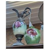 OLD VICTORIAN EWER AND OLD SMALL HAND-PAINTED VASE, BOTH WITH ROSE DESIGN