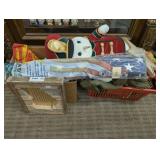 ALL ITEMS ON FLOOR IMMEDIATELY IN FRONT OF THE CURIO CABINET MARKED 1240 INCLUDING VINTAGE FACTORY SEALED AMERICAN FLAG KIT, FLAGS OF THE WORLD, GEORGIA STATE ART PANEL, SCOUT TROUSERS, SCOUT BOOK, AN