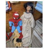 VINTAGE TALL DOLL PLUS SPIDER-MAN AND PLUSH PUPPY DOG