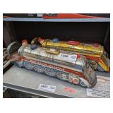 PAIR OF MID-CENTURY MODERN TOYS JAPAN BATTERY POWERED METAL LOCOMOTIVE MODELS