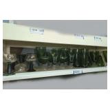 VINTAGE GREEN GLASSWARE ON SHELF MARKED 1515B