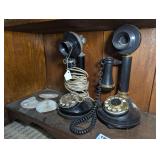 ANTIQUE STYLE ROTARY DIAL TELEPHONES AND MORE ON BOTTOM SHELF MARKED 1496