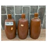 THREE VINTAGE GLAZED POTTERY BOTTLE VASES