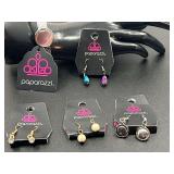 Fashion estate jewelry to include four Paparazzi pairs of earrings, and one cuff bracelet, see pictures for details.