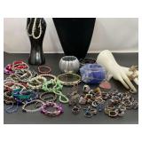 Large assortment of bracelets and rings, great for crafting, see pictures for details.