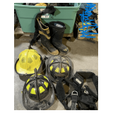 B1...Pallet lot, includes firefighter hardhats, boots, and more. See pictures for details.