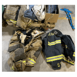 B1...Pallet lot of assorted firefighter turn out gear, also includes rescue gear accessories, see pictures for details.