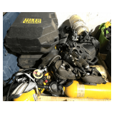 B1...Pallet lot of assorted items to include firefighter breathing apparatus with tanks, and empty carrying/storage cases, see pictures for details.