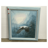 Framed, matted, and signed 2-D raised relief painting of eagle in flight, see pictures for details.