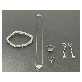 Sterling Silver Jewelry Assortment: Earrings, Rings, Bracelet, and Necklace