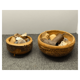 Wooden and stoneware bowls with assorted rocks/shards, see pictures for details.