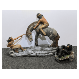 Ceramic Native American figurine, and playful bear sculpture, see pictures for details.