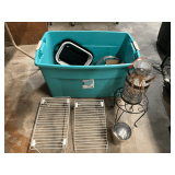 Assortment of kitchen items and home decor to include space saving shelving, small kitchen grater, a Henning Lee 2-in-1 collapsible cutting board and wash basin, and more. See pictures for details.