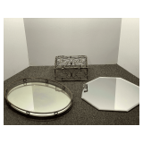 Mirrored dresser trays and wire jewelry box, see pictures for details.
