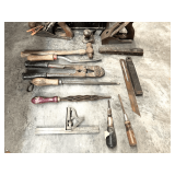Crate of assorted hand tools/vintage hand tools to include planers, ball peen hammer, small bolt cutters, and more, crate is not included, see pictures for details.