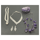 Assorted Costume Jewelry Lot: Necklaces, Bracelet, Earrings