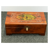 Vintage cedar dresser box with decorative carving, see pictures for details.