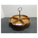 Vintage wooden divided serving tray with handle, believed to be monkey pod wood or rosewood, see pictures for details.