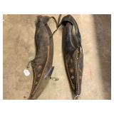 Vintage or antique pair of black leather scotch tops with metal decorations. See pictures for details.