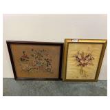 Vintage framed needlepoint tapestry with Asian motif, also includes a framed art print titled 'Fresh Cut Bouquet I' by artist Cheri Blum. See pictures for details.
