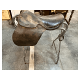 Leather English Saddle with Metal Stand