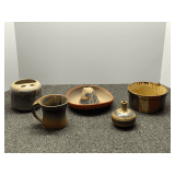 Assortment of artisan pottery, five pieces, see pictures for details.