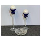 Small bowl, believed to be G. Durand Cristal D'Arques 'Florence' pattern, also includes two crystal candle holders, believed to be Romanian crystal, see pictures for details.