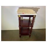 Decorative three tier side table with spiral column legs, see pictures for details.