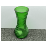 Vintage Hoosier green glass ribbed vase, see pictures for details.